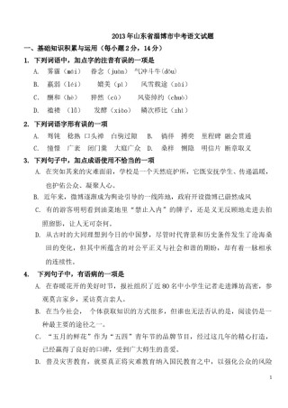 2013年淄博市中考语文试题及答案.doc