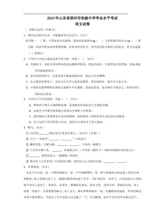 2010年滨州中考语文试题及答案.doc