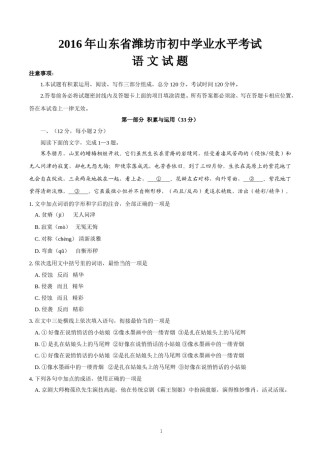 2016年山东省潍坊市中考语文试题及答案.doc