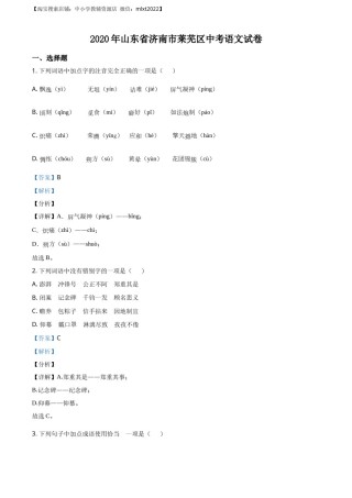 精品解析：山东省济南市莱芜区2020年中考语文试题（解析版）.docx