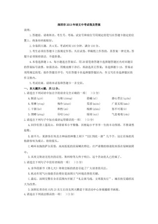 2013年深圳中考语文试题及参考答案.doc