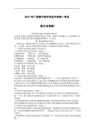 2017年广西南宁市中考语文试题及答案.doc
