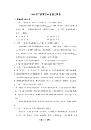 2020年广西南宁市中考语文试卷及解析.doc