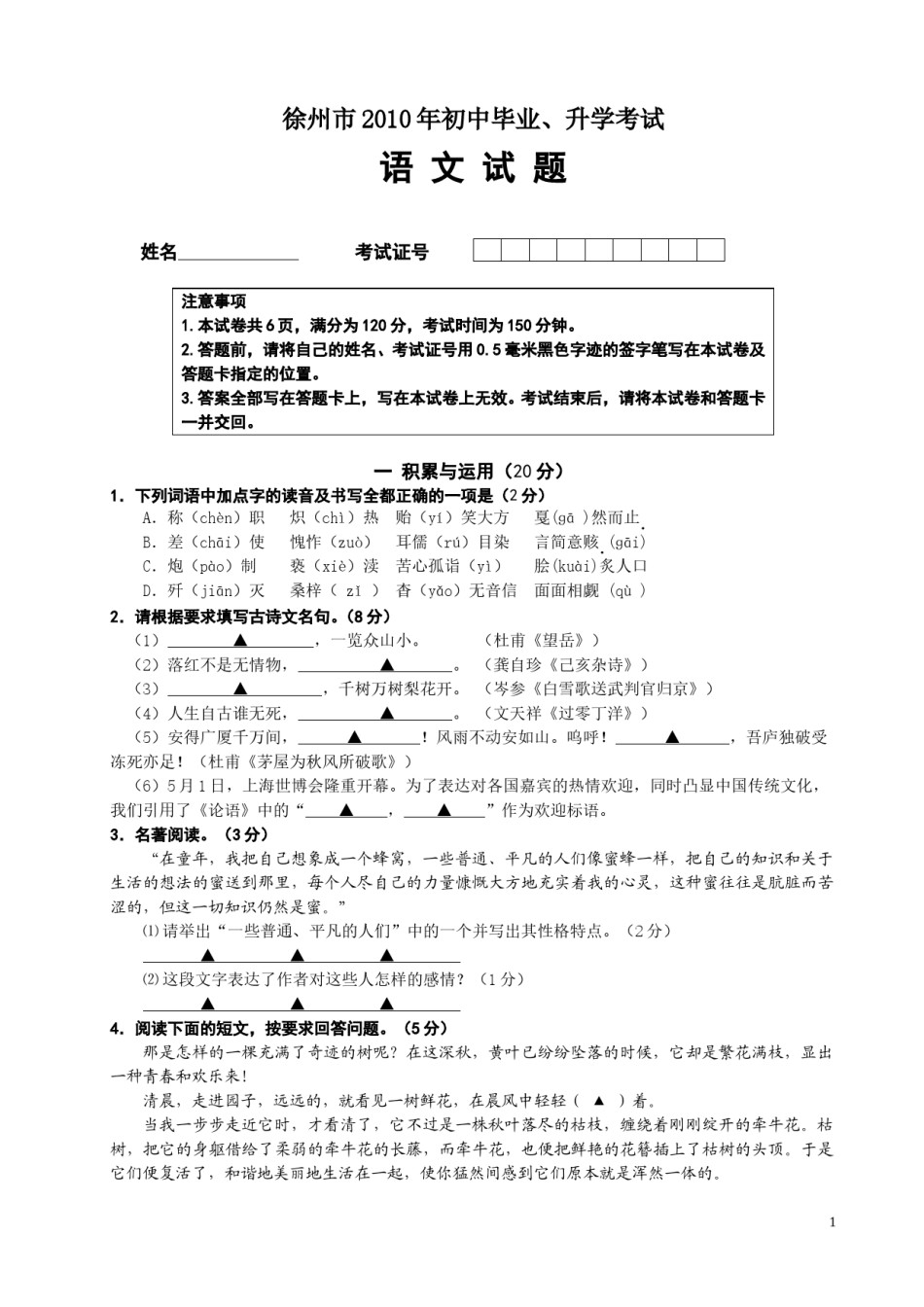 2010年江苏省徐州市中考语文试题及答案.doc_第1页