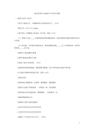 2009年武汉市中考语文试卷及答案.doc