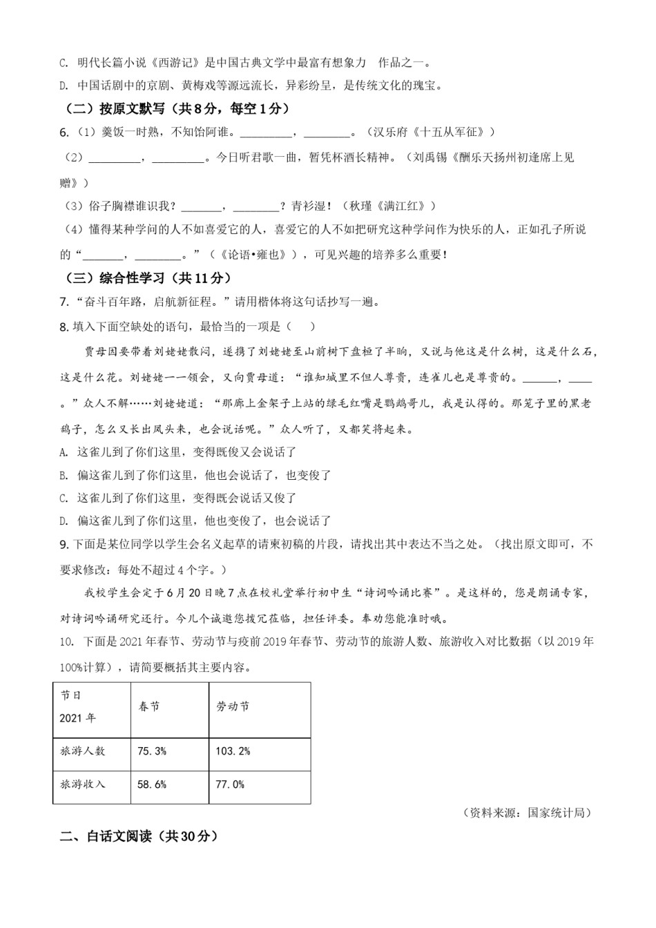 湖南省株洲市2021年中考语文试题（原卷版）.doc_第2页