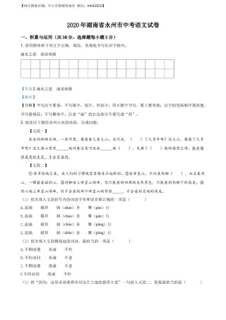 精品解析：湖南省永州市2020年中考语文试题（解析版）.docx