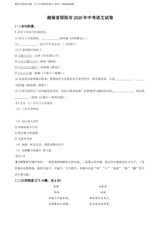 精品解析：湖南省邵阳市2020年中考语文试题（解析版）.docx