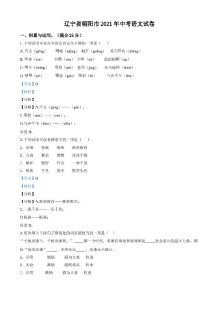 2021年辽宁省朝阳市中考语文试题（解析）.doc