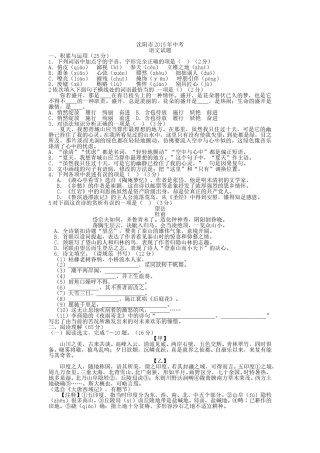 2015年辽宁省沈阳市中考语文试题及答案.doc