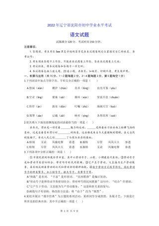 2022年辽宁省沈阳市中考语文试题.docx