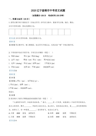 2020年辽宁省盘锦市中考语文试题（解析）.doc