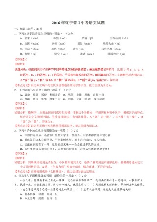 2016年辽宁省营口市中考语文试题（解析）.doc
