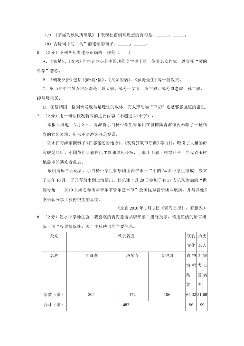 2010年青海省中考语文试卷（省卷）（含解析版）.doc_第2页