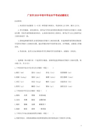 四川省广安市2019年中考语文真题试题.docx