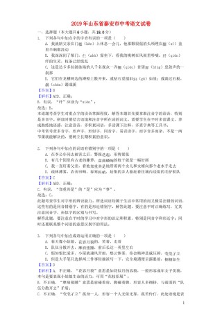 山东省泰安市2019年中考语文真题试题（含解析）.docx