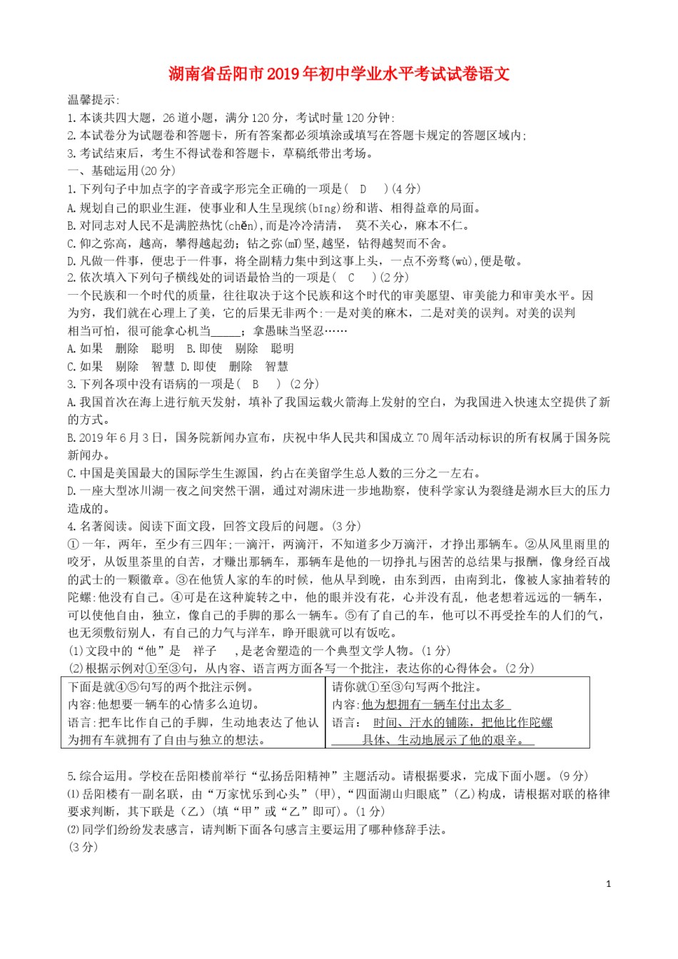 湖南省岳阳市2019年中考语文真题试题.docx_第1页