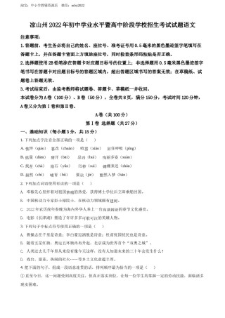 精品解析：2022年四川省凉山州中考语文真题（原卷版）.docx