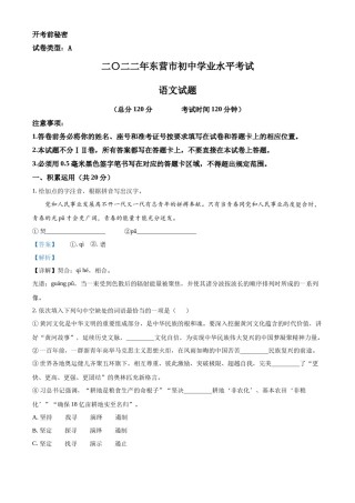 精品解析：2022年山东省东营市中考语文真题（解析版）.docx