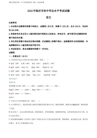 精品解析：2022年山东省临沂市中考语文真题（解析版）(1).docx