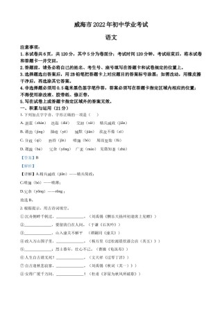 精品解析：2022年山东省威海市中考语文真题（解析版）.docx