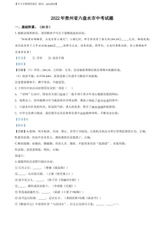 精品解析：2022年贵州省六盘水市中考语文真题（解析版）.docx