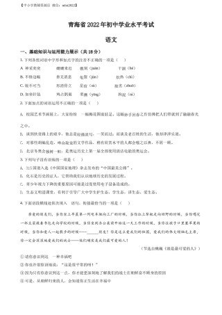 精品解析：2022年青海省中考语文真题（原卷版）.docx
