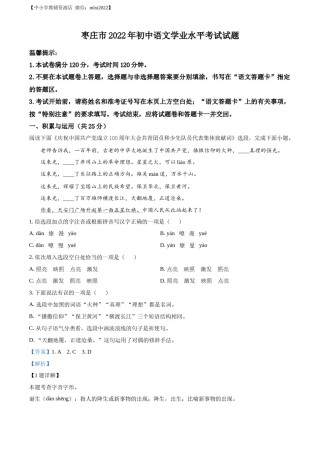 精品解析：2022年山东省枣庄市中考语文真题（解析版）.docx