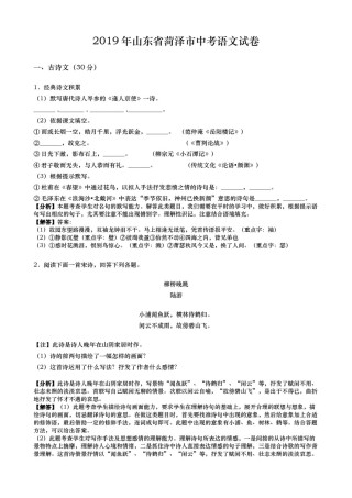 2019年山东省菏泽市中考语文试题(word版，含解析).docx