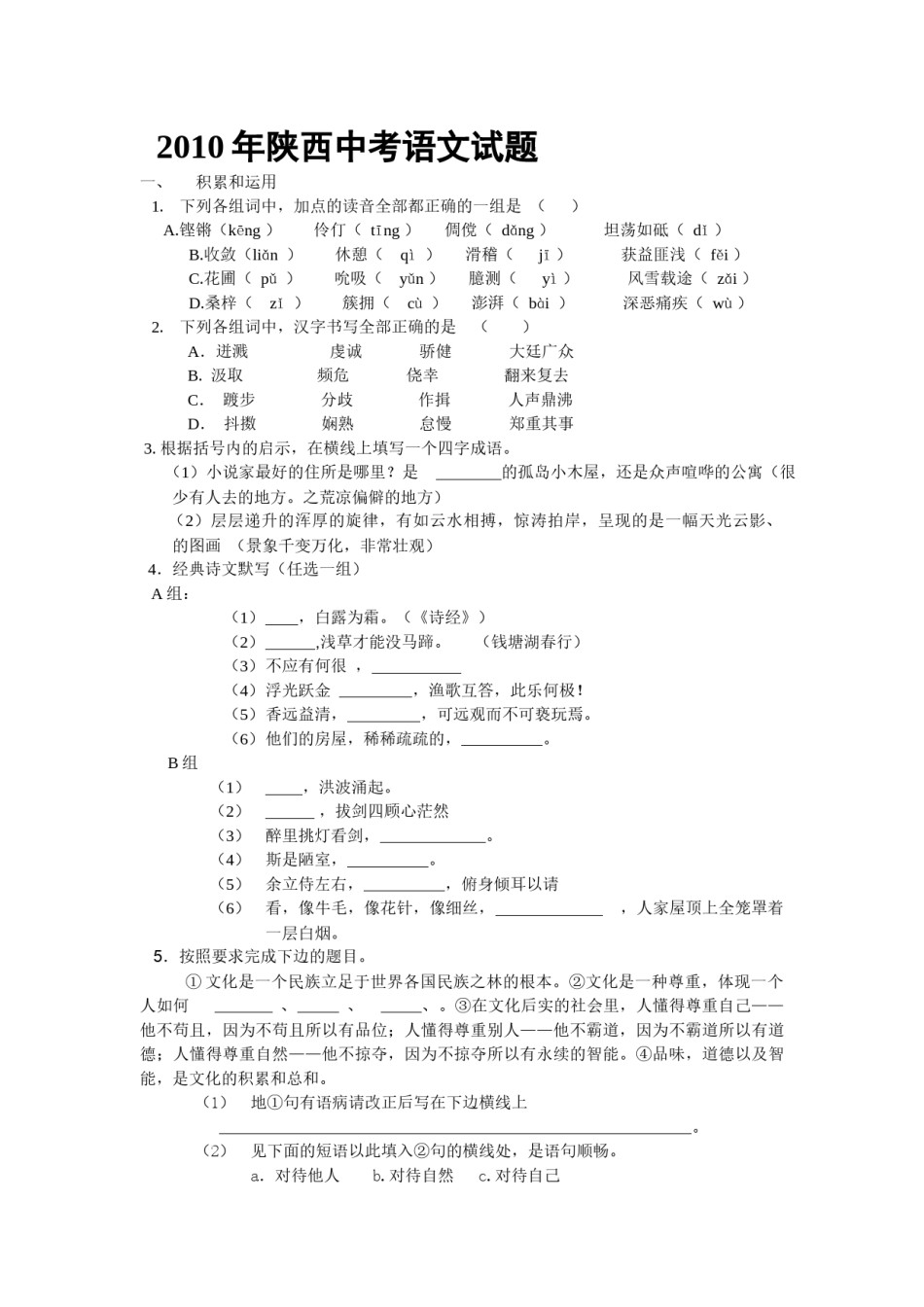 2010年陕西省中考语文试题及答案.docx_第1页