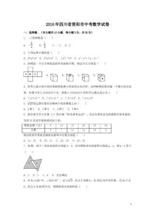 2016年四川省资阳市中考数学试卷（含解析版）.doc