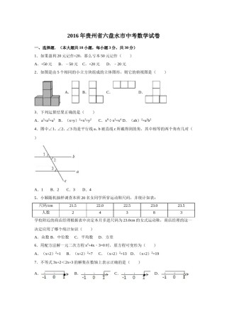 2016年贵州省六盘水市中考数学试卷（含解析版）.doc