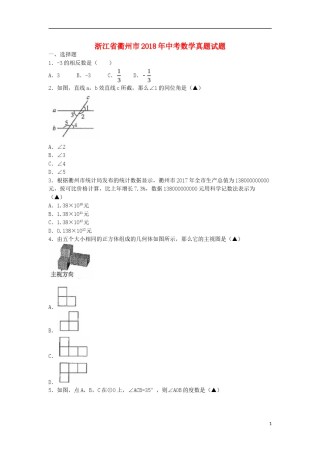 浙江省衢州市2018年中考数学真题试题（含扫描答案）.doc