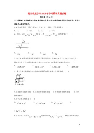 湖北省咸宁市2018年中考数学真题试题（含答案）.doc