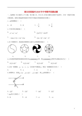 湖北省恩施州2018年中考数学真题试题（含扫描答案）.doc