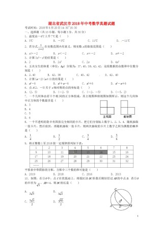 湖北省武汉市2018年中考数学真题试题（含扫描答案）.doc