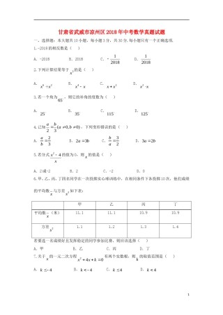 甘肃省武威市凉州区2018年中考数学真题试题（含答案）.doc