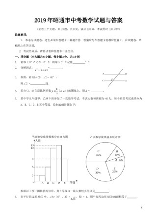 2019年昭通市中考数学试题与答案.doc