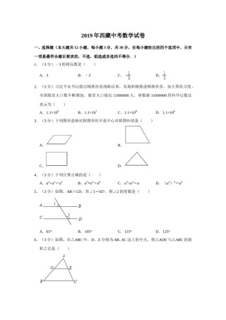 2019年西藏中考数学试题（Word版，含解析）.doc