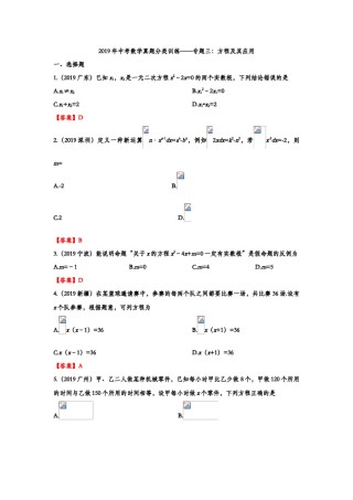 2019年中考数学真题分类训练——专题三：方程及其应用.doc