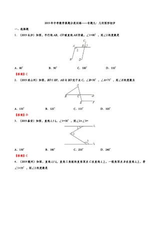 2019年中考数学真题分类训练——专题九：几何图形初步.doc