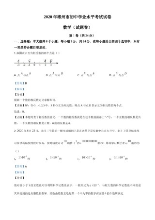 精品解析：湖南省郴州市2020年中考数学试题（解析版）.doc