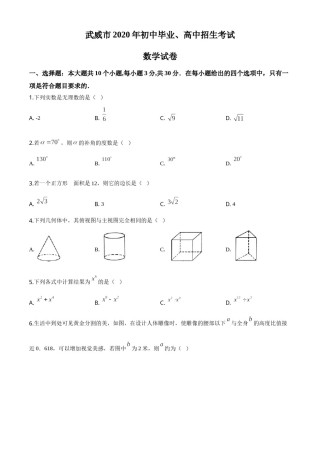 精品解析：甘肃省武威市2020年中考数学试题（原卷版）.doc