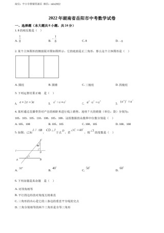 精品解析：2022年湖南省岳阳市中考数学真题（原卷版）.docx