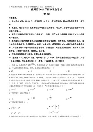 精品解析：2024年山东省威海市中考数学试题（原卷版）.docx