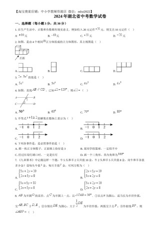 精品解析：2024年湖北省中考数学试题 （原卷版）.docx