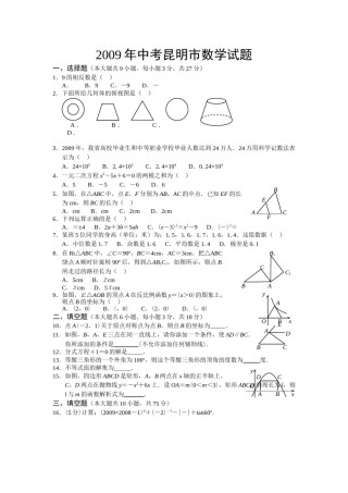 2009年云南省昆明市中考数学试题及答案.doc