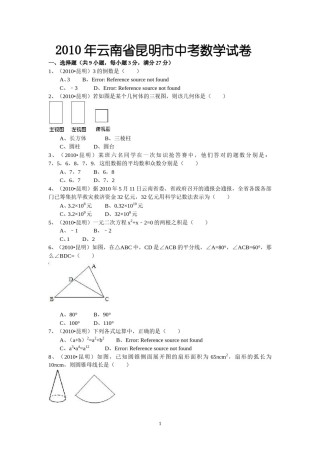 2010年云南省昆明市中考数学试题及答案.doc