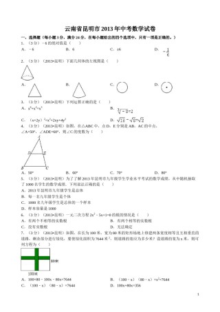 2013年云南省昆明市中考数学试题及答案.doc