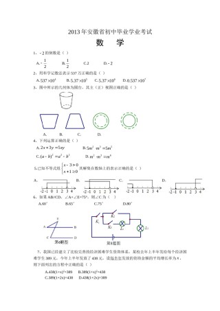 2013年安徽中考数学试题及答案.doc